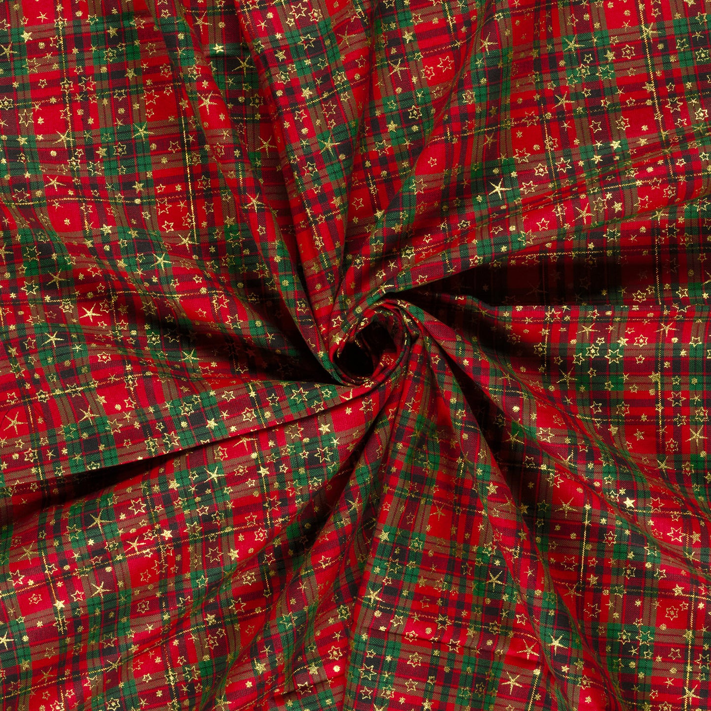 Premium 100% cotton fabric - red plaid with stars