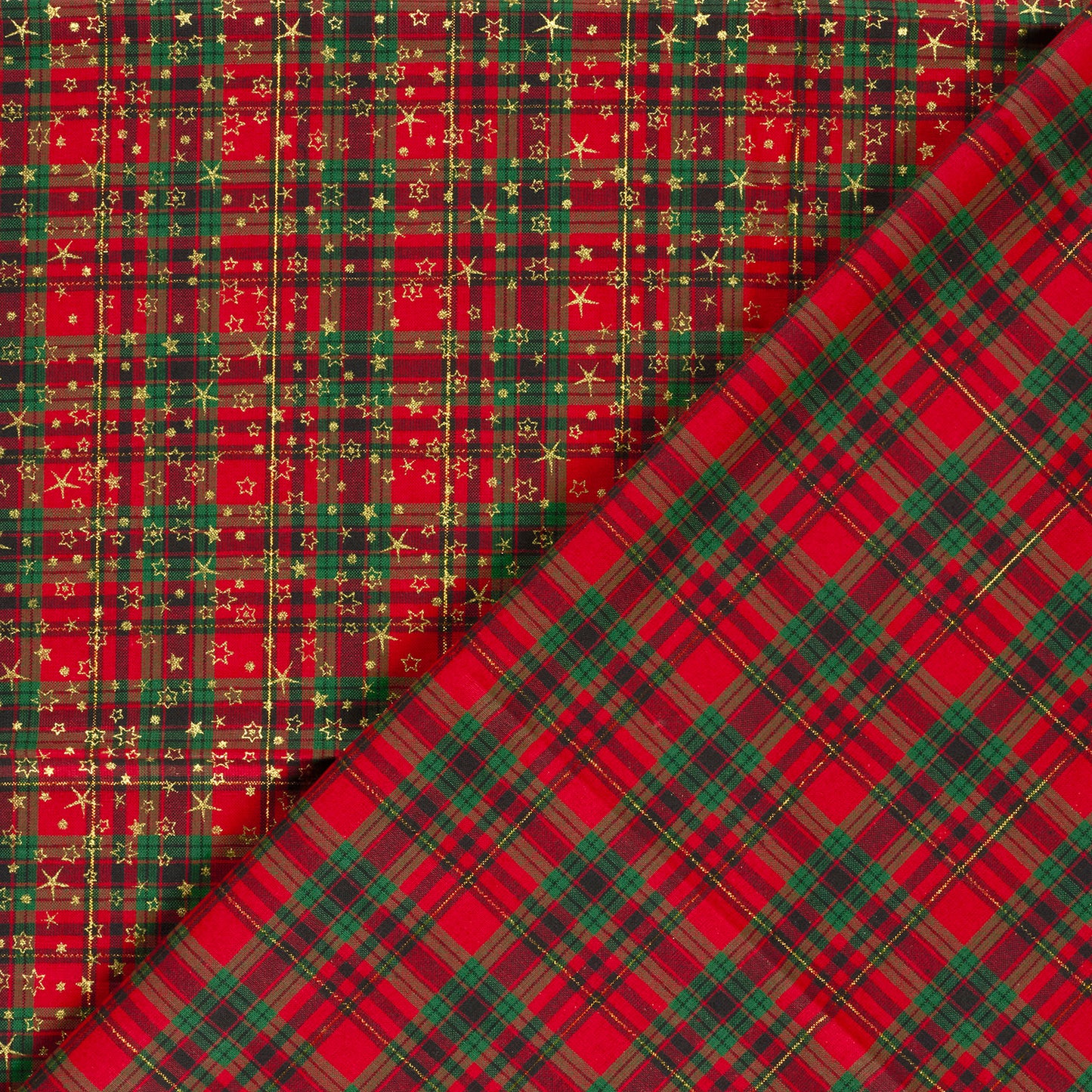 Premium 100% cotton fabric - red plaid with stars