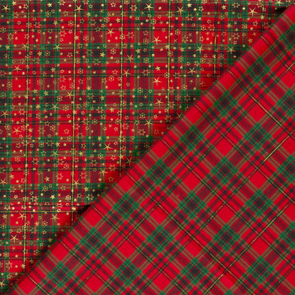 Premium 100% cotton fabric - red plaid with stars
