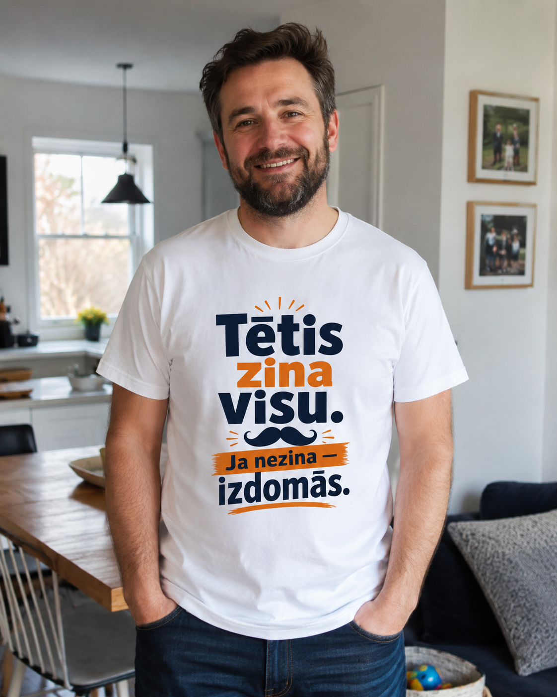 Organiskās kokvilnas T-krekls "Tētis zina visu. Ja nezina – izdomās."
