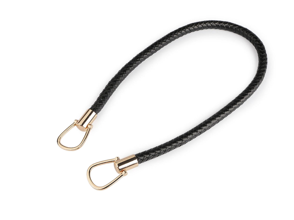 Punutud kunstnahast kotisang – must/kuldne, 70 cm