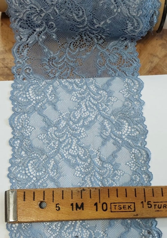 Elastīga mežģīne 15 cm- dūnakaini zila
