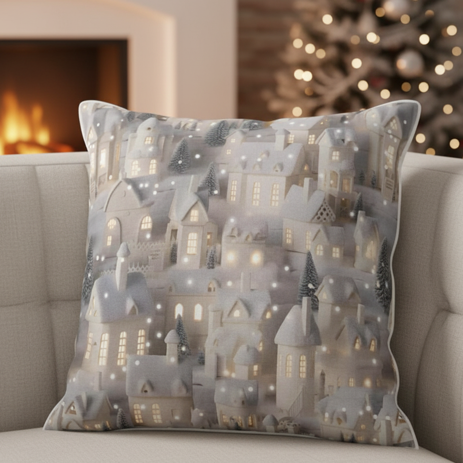 Premium 100% kokvilnas audums-Ziemassvētku namiņi 115 g/m²