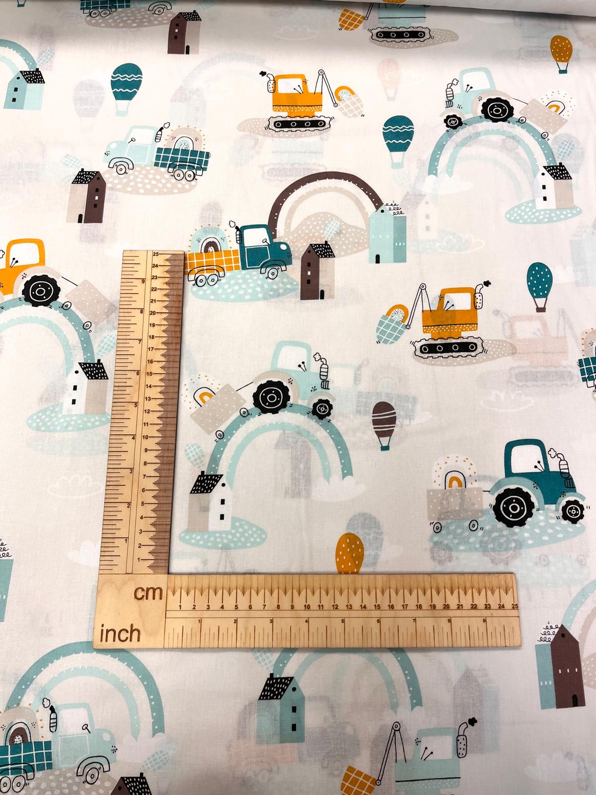 100% Medvilnės Audinys-Traktoriai 125 g/m²