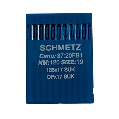 Image des aiguilles pour machines à coudre industrielles SCHMETZ DPX17 SUK – pour maille et denim (10 pièces) – disponible chez Šarlotes audumi