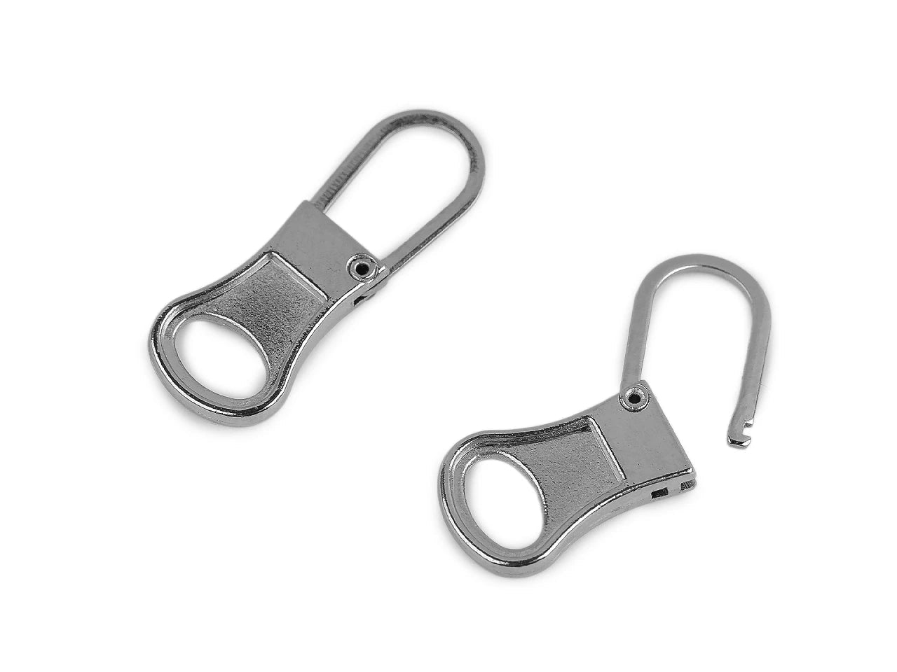 Openable metal zipper pull for repair – 10 × 27 mm – available online at Šarlotes audumi