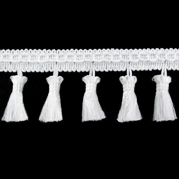 Attēls ar Bārkstīšu lente ar pušķīšiem 55 mm - balta – pieejams Šarlotes audumi