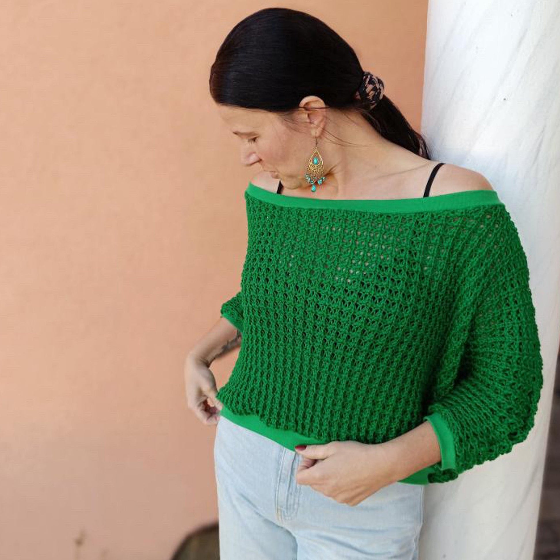 Attēls ar Biezs 100% kokvilnas adījums - zaļš 615 g/m² – pieejams Šarlotes audumi