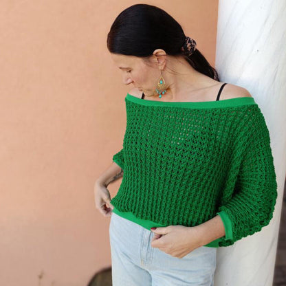 Tricot épais 100 % coton vert - 615 g/m² – disponible chez Šarlotes audumi
