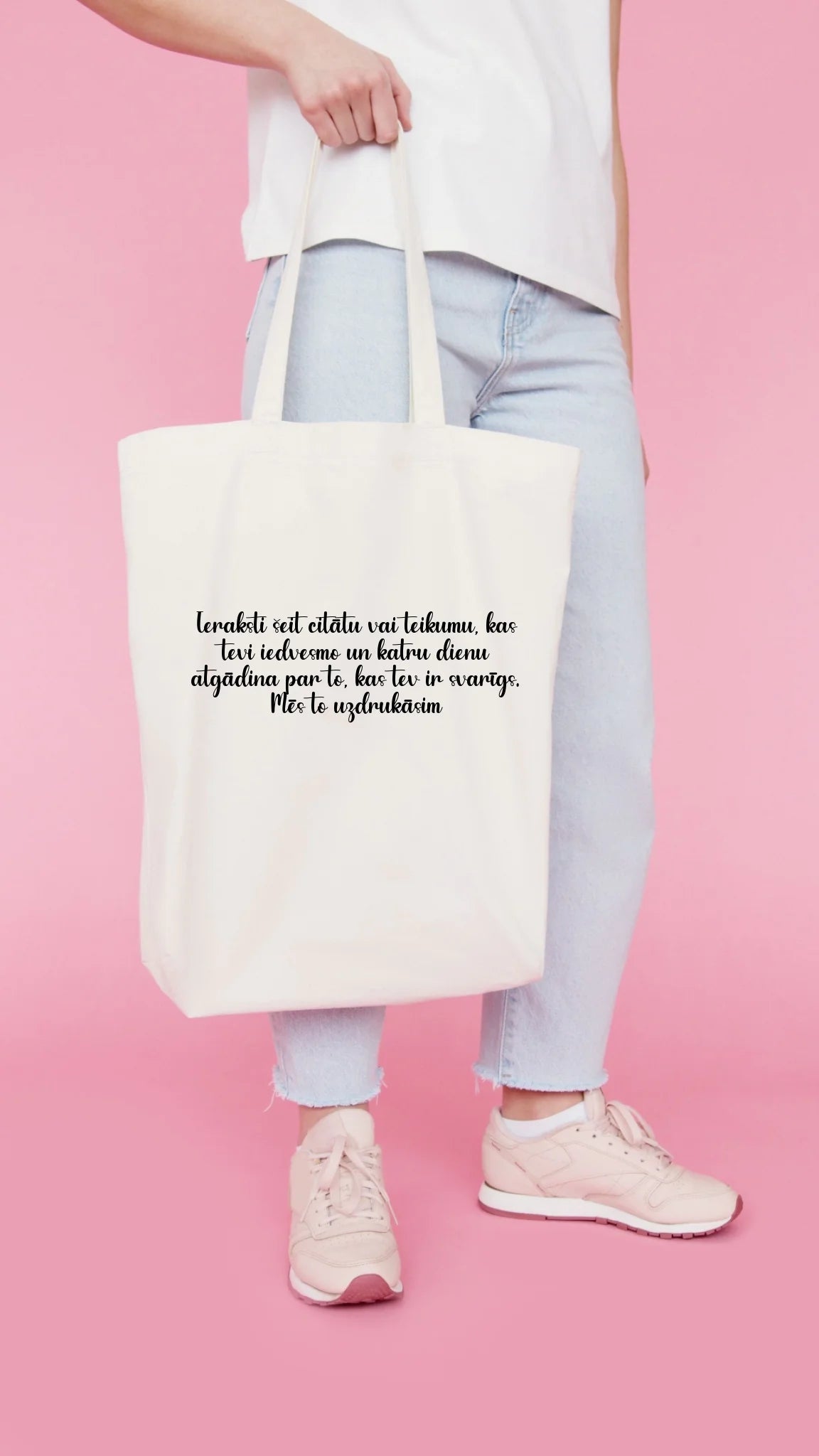 Thick cotton fabric bag with your text – available online Šarlotes audumi
