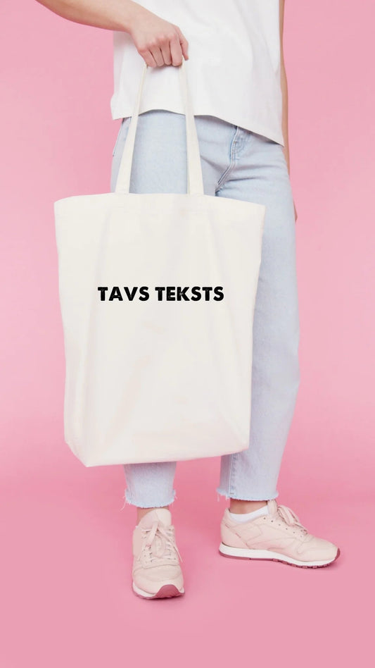 Attēls ar Biezs Kokvilnas auduma maisiņš ar Tavu teksu – pieejams internetā Šarlotes audumi