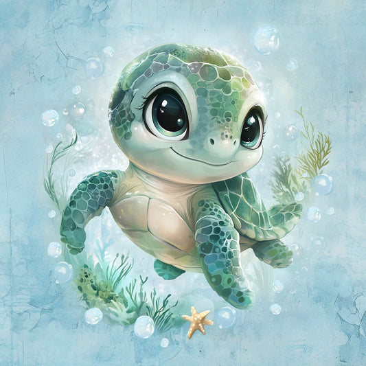 Attēls ar Cilpiņtrikotāžas panelis 40x50 cm - bruņurupucis draudziņš 250 g/m² – pieejams Šarlotes audumi