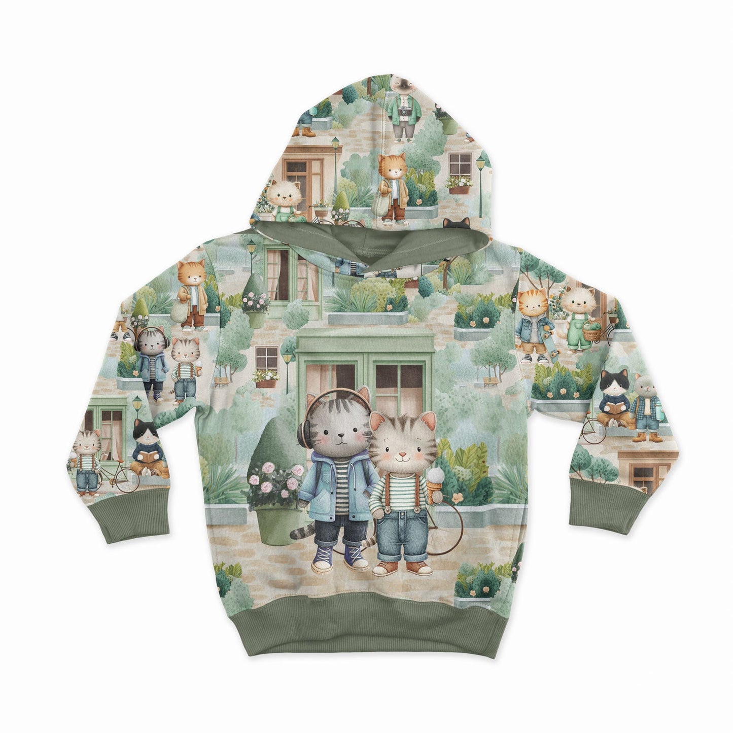 Pilt aasasjersey paneelist 40x50 cm – linna kasside jalutuskäik 250 g/m² – saadaval Šarlotes audumi