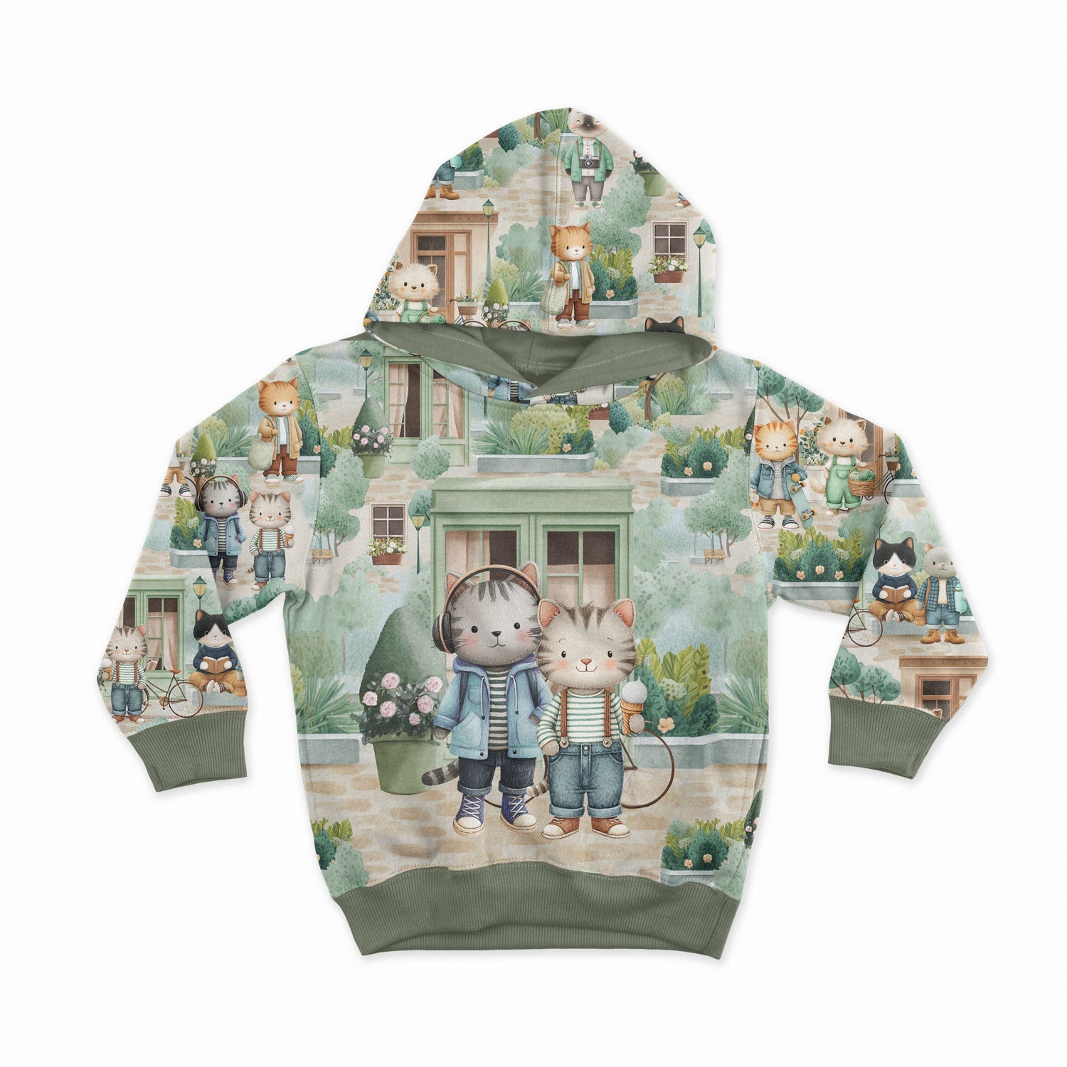 Pilt aasasjersey paneelist 40x50 cm – linna kasside jalutuskäik 250 g/m² – saadaval Šarlotes audumi
