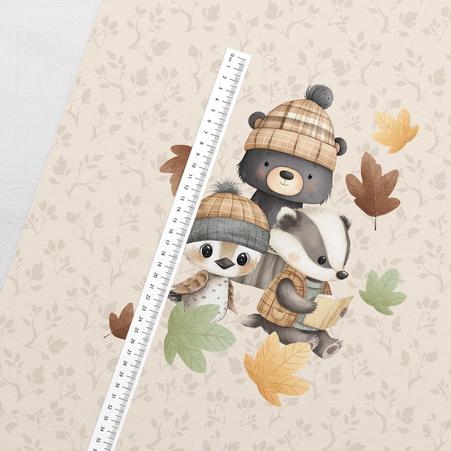 Attēls ar Cilpiņtrikotāžas panelis 40x50 cm - zvēri cepurēs un šallēs 250 g/m² – pieejams Šarlotes audumi