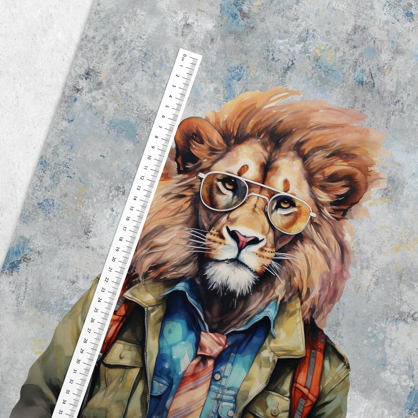 Attēls ar Cilpiņtrikotāžas panelis - karaliskais lauva ar stilīgām brillēm 250 g/m² | Dizains - 01 – pieejams Šarlotes audumi