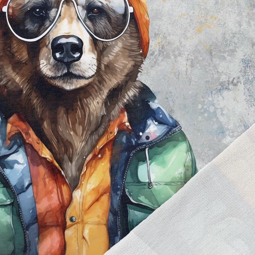 Attēls ar Cilpiņtrikotāžas panelis - stilīgais meža lācis hiberpankstila jakā 250 g/m² | Dizains - 01 – pieejams Šarlotes audumi