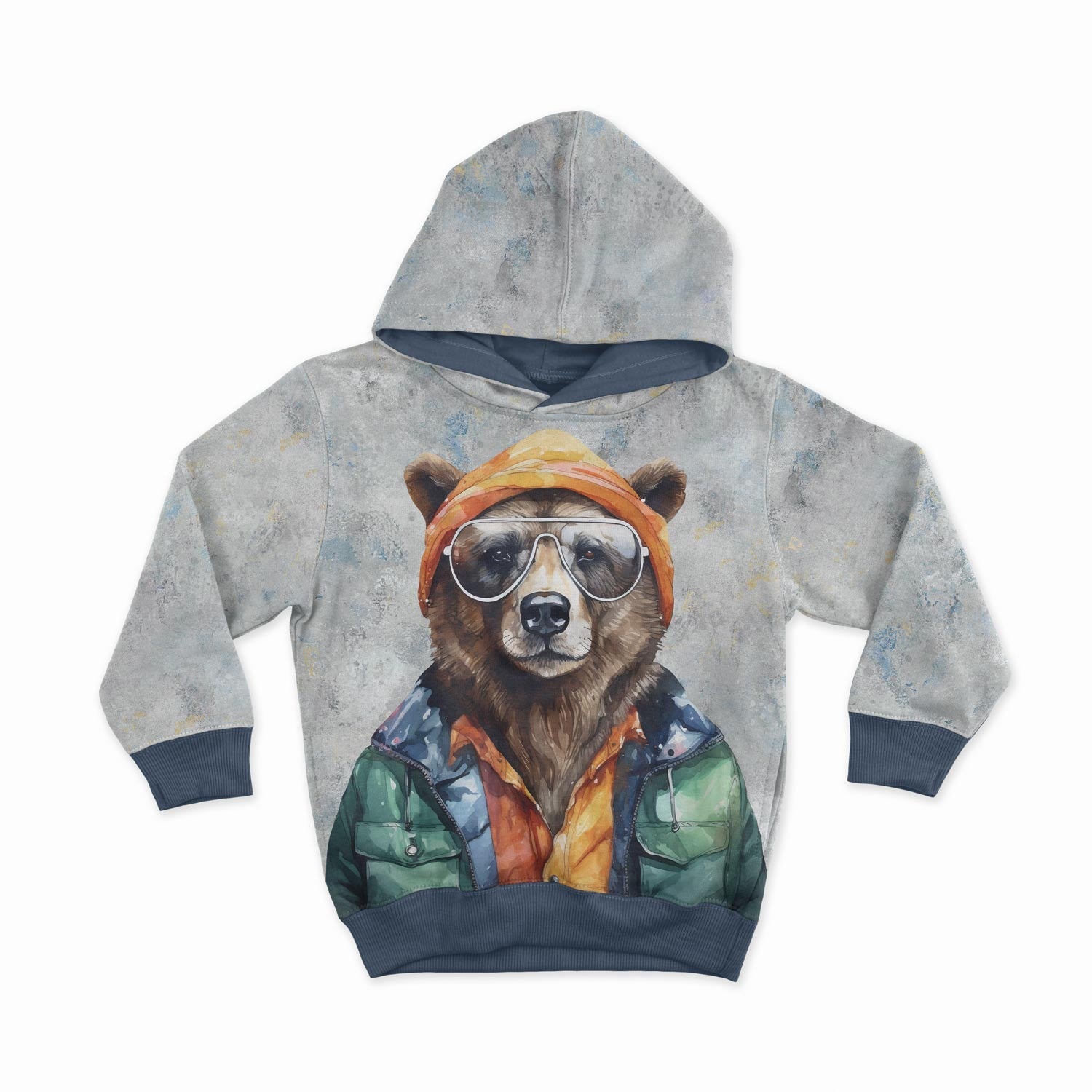 Attēls ar Cilpiņtrikotāžas panelis - stilīgais meža lācis hiberpankstila jakā 250 g/m² | Dizains - 01 – pieejams Šarlotes audumi