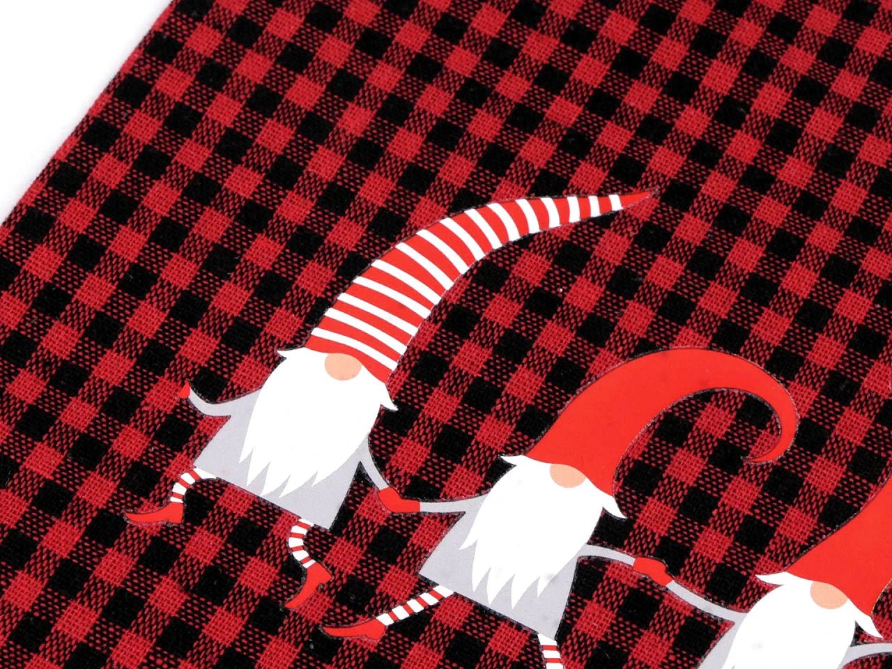 Image with cotton gift bag “Gnomes” 20 × 30 cm – available online at Šarlotes audumi