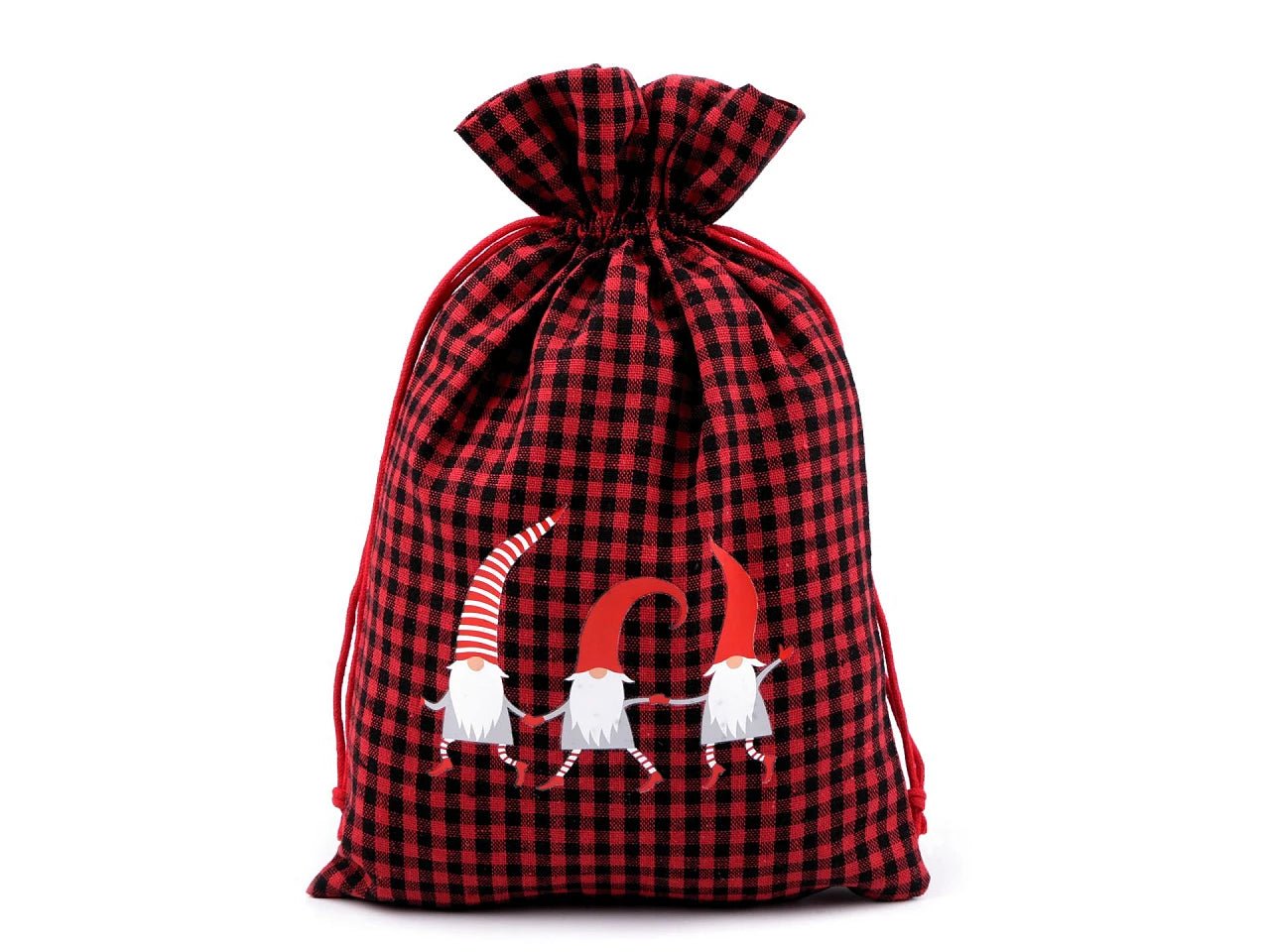 Image of cotton gift bag “Rūķi” 20 × 30 cm – available online at Šarlotes audumi