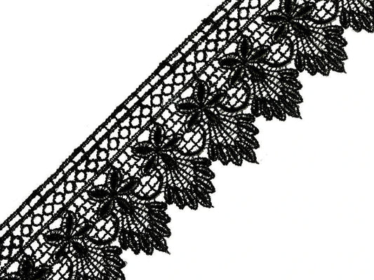 Attēls ar Dekoratīva mežģīņu lente 55 mm - melna – pieejams Šarlotes audumi