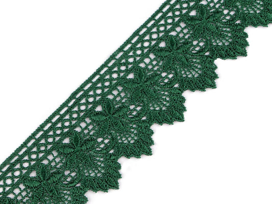 Attēls ar Dekoratīva mežģīņu lente 55 mm - tumši zaļa – pieejams Šarlotes audumi