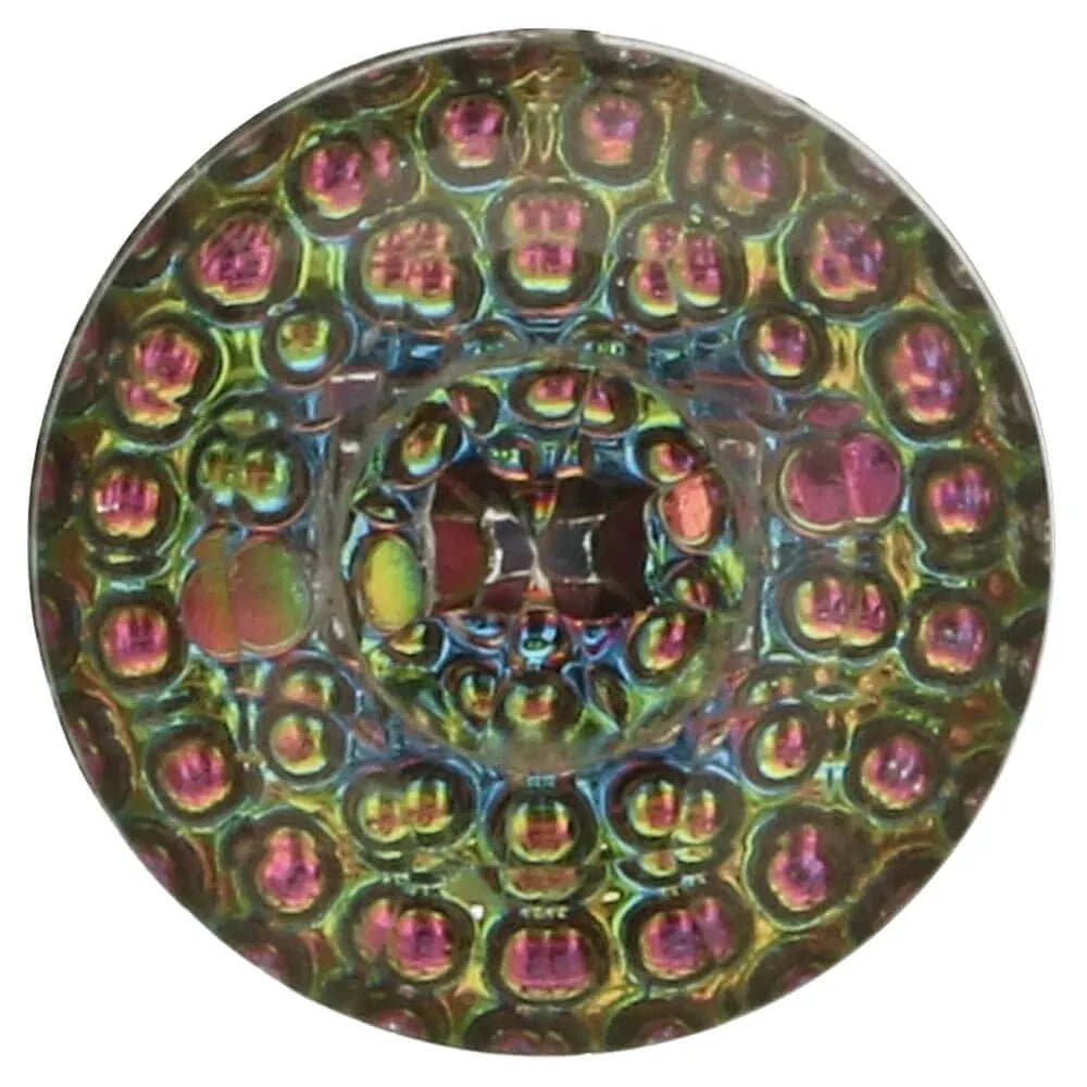 Image of a decorative button with a multicolored faceted mosaic pattern, 16 mm – available online at Charlotte's Fabrics