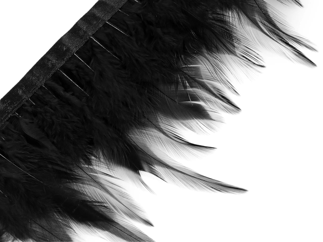 Image of decorative feather trim, feather length 7–12 cm, available at Charlotte's Fabrics