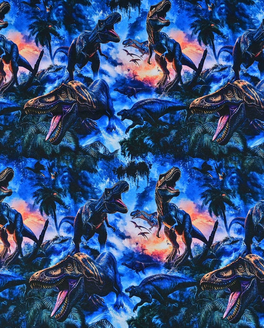 Puuvillane trikotaaž, dinosaurused tumedassinisel