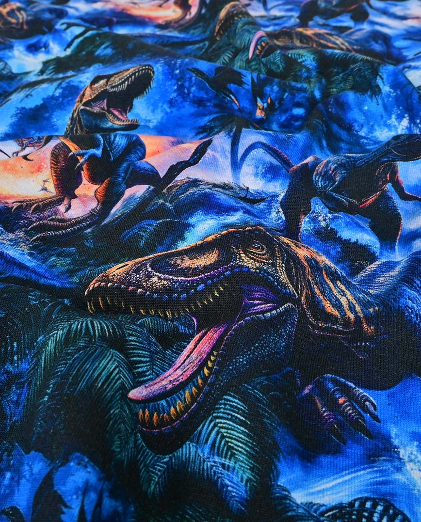 Puuvillane trikotaaž, dinosaurused tumedassinisel