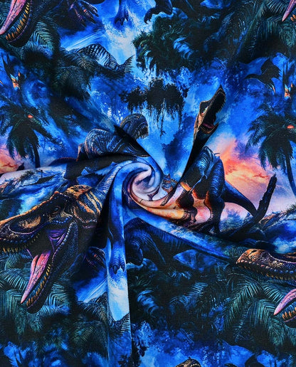 Puuvillane trikotaaž, dinosaurused tumedassinisel