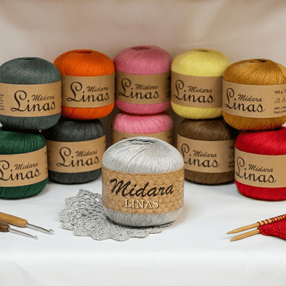 Attēls ar Dzijas, lina diegi Midara Linas – 100 g/ 600 m – pieejams Šarlotes audumi