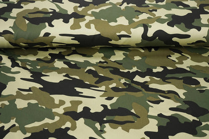 Pilt džinsekangast kamuflaažimustriga – Army Green 275 g/m² – saadaval Šarlotes audumid