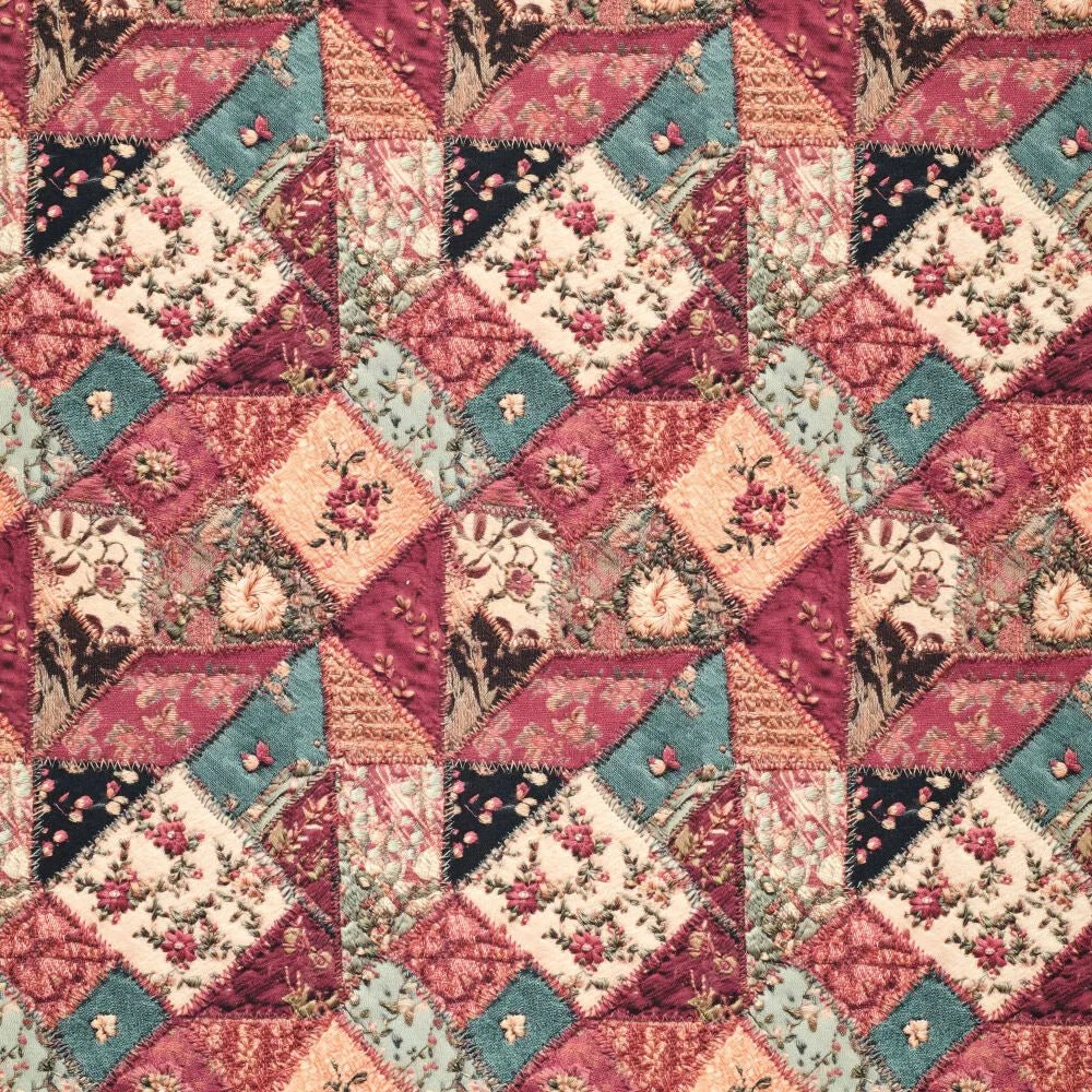 Džinniroosa patchwork-puuvillane twill 295 g/m² – saadaval Šarlote Audumid