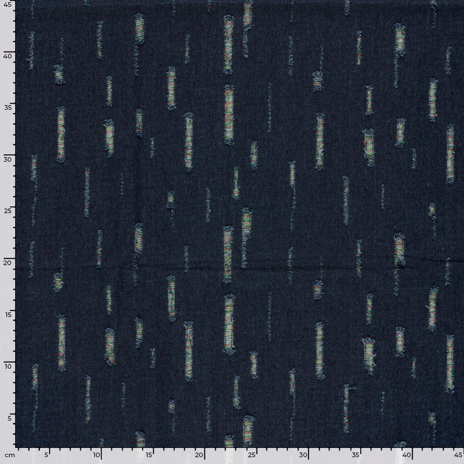 Attēls ar Džinsu audums ar elastānu - dekoratīvi plēsumi 320 g/m² – pieejams Šarlotes audumi