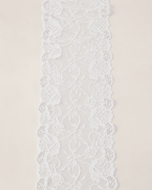 Elastic lace 15 cm - white, available online at Šarlotes audumi