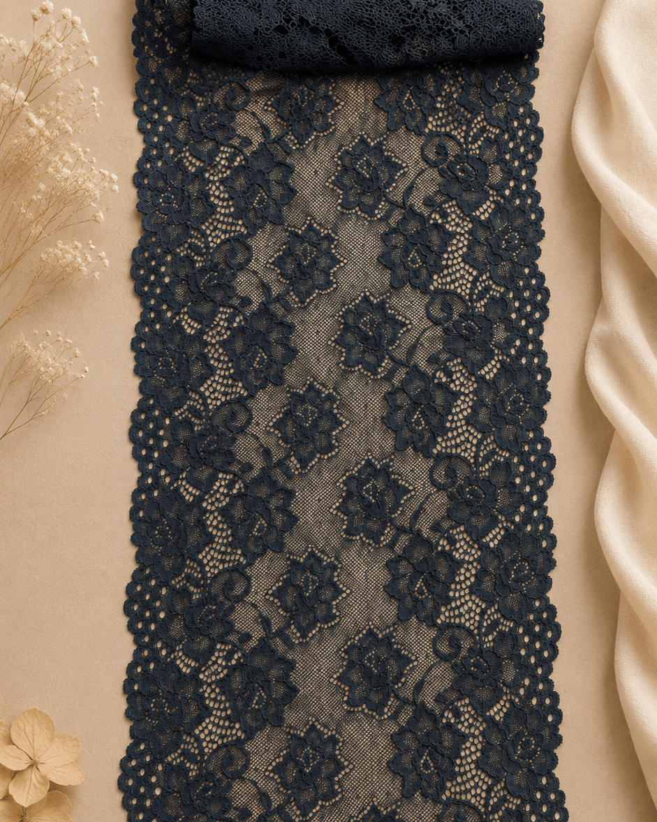 Image with elastic lace 20 cm-midnight black – available online at Charlotte's Fabrics