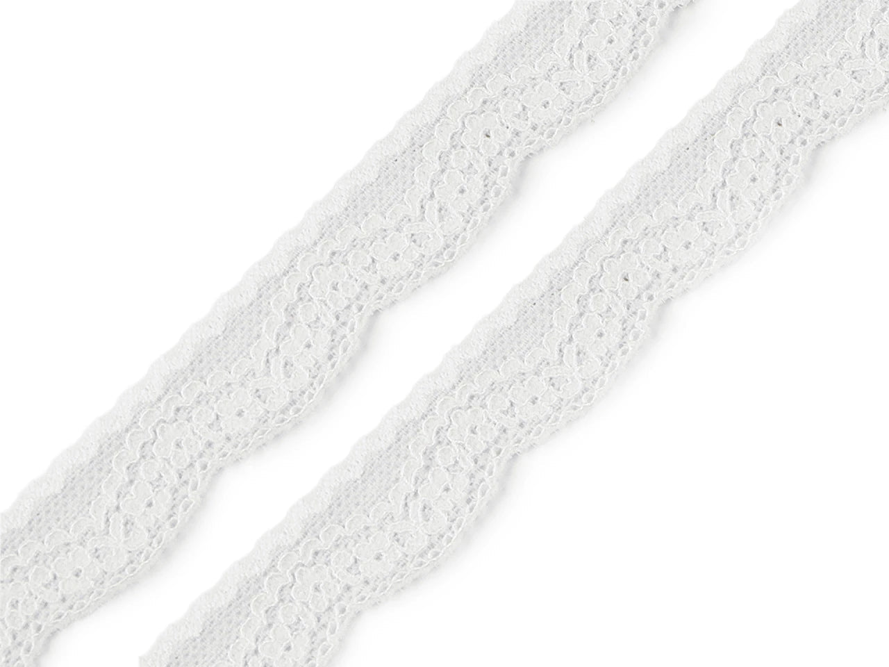 Attēls ar Elastīgā mežģīne 2,5 cm - balta – pieejams Šarlotes audumi