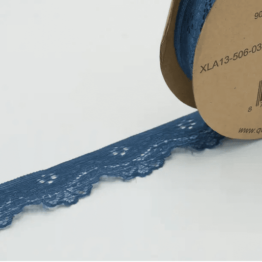 Attēls ar Elastīgā mežģīne 3,5 cm - dūmakaini zils – pieejams Šarlotes audumi