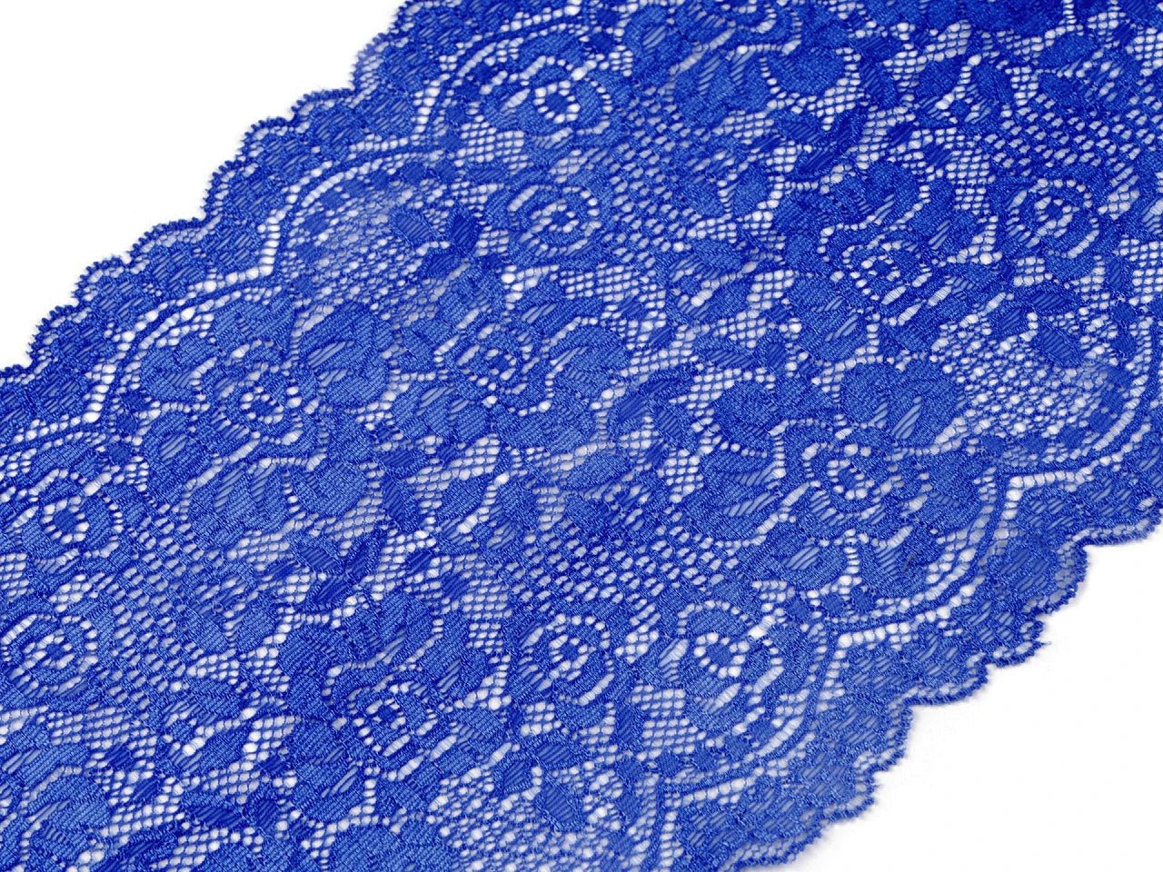 Attēls ar Elastīgā poliestera mežģīne 18 cm - karaliski zila – pieejams Šarlotes audumi