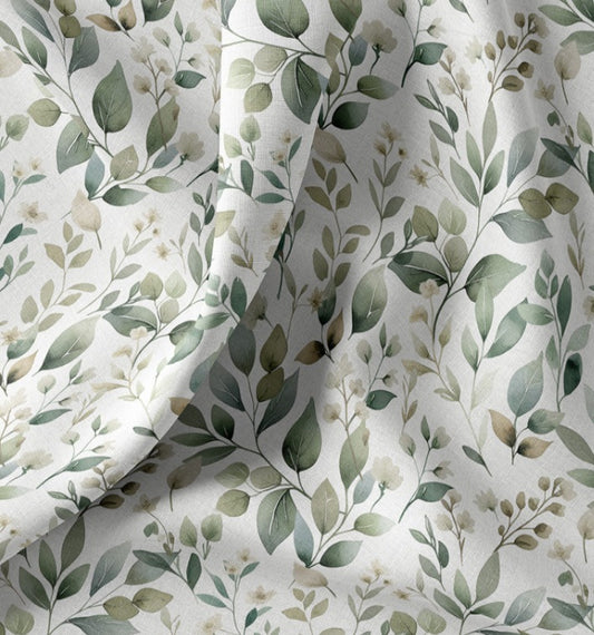 Premium 100% puuvillane kangas – rohelised lehed 115 g/m²