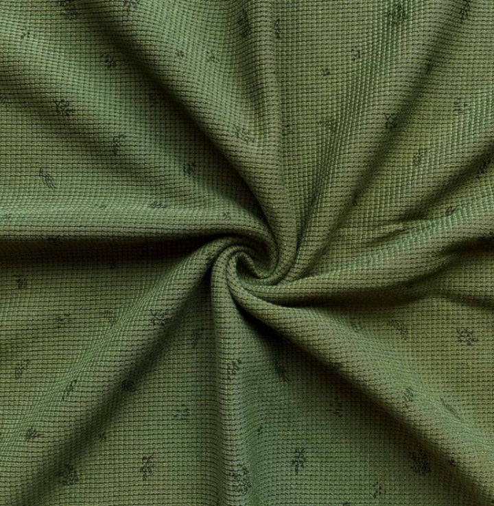 Cotton waffle knit fabric – khaki green with a fine pattern 220 g/m²
