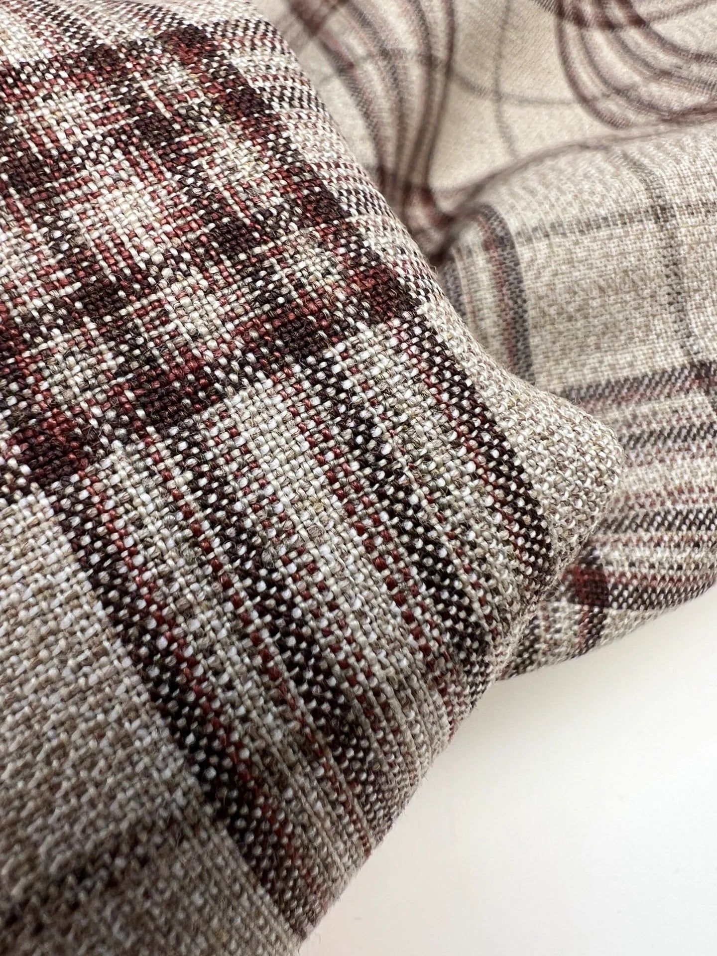 Image of Italian cotton and linen fabric in a plaid pattern in beige tones – available online at Charlotte's Fabrics