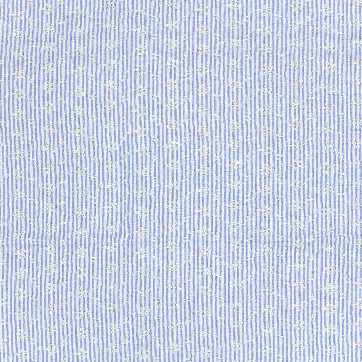 Attēls ar Izšūts kokvilnas audums - balts puķīšu motīvs ar līnijam 180 g/m² – pieejams Šarlotes audumi