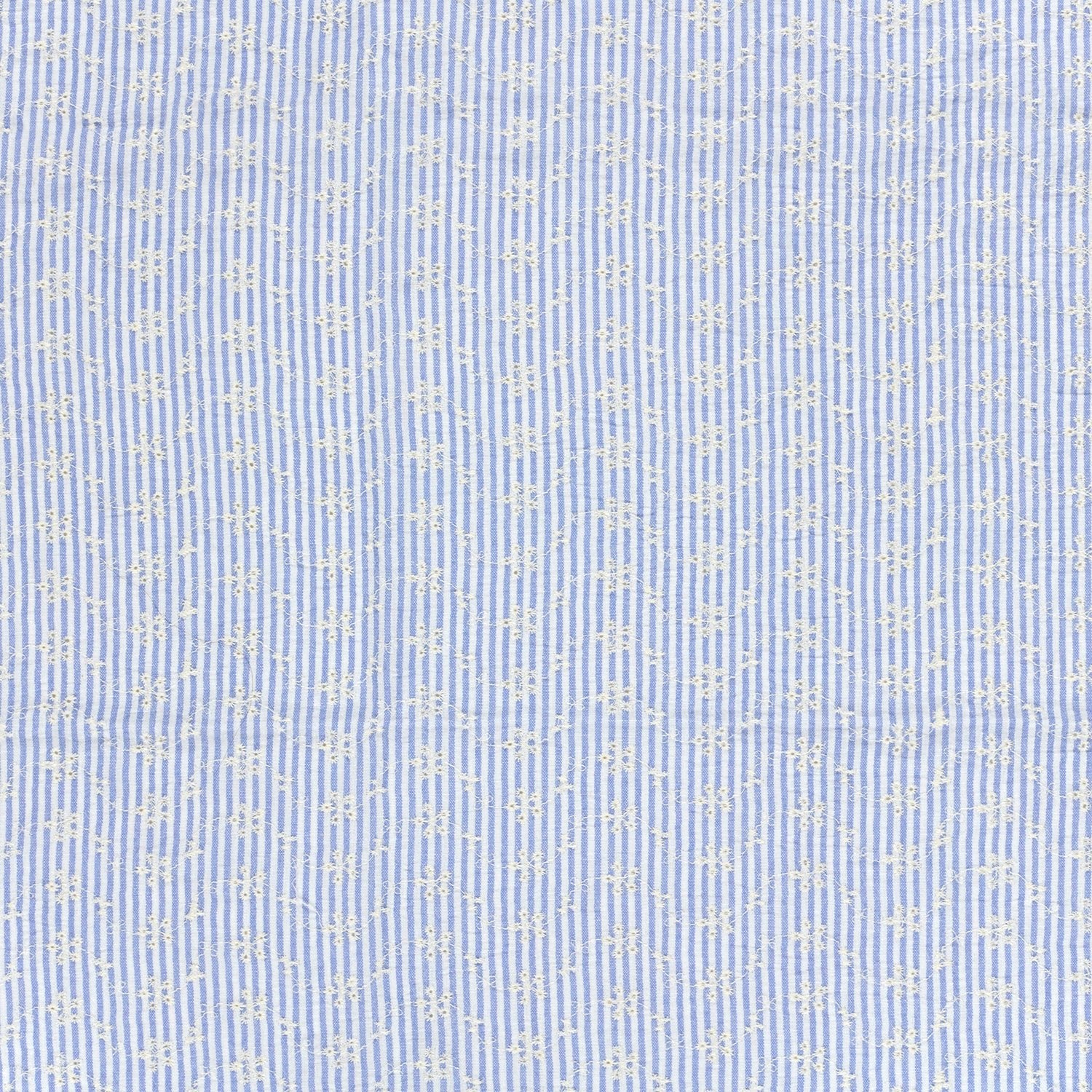 Attēls ar Izšūts kokvilnas audums - balts puķīšu motīvs ar līnijam 180 g/m² – pieejams Šarlotes audumi