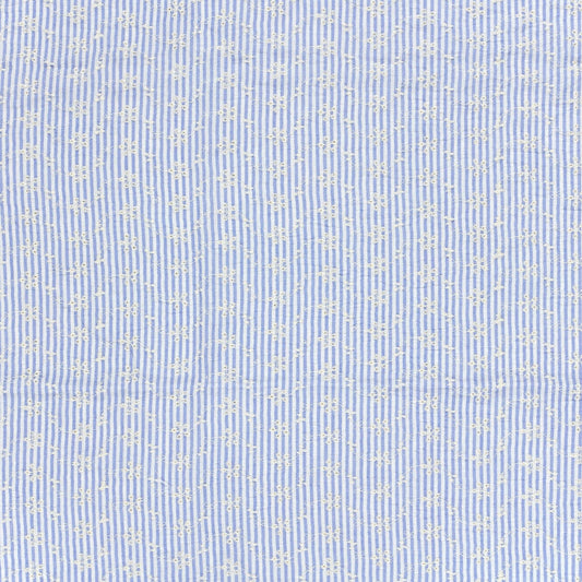 Attēls ar Izšūts kokvilnas audums - balts puķīšu motīvs ar līnijam 180 g/m² – pieejams Šarlotes audumi