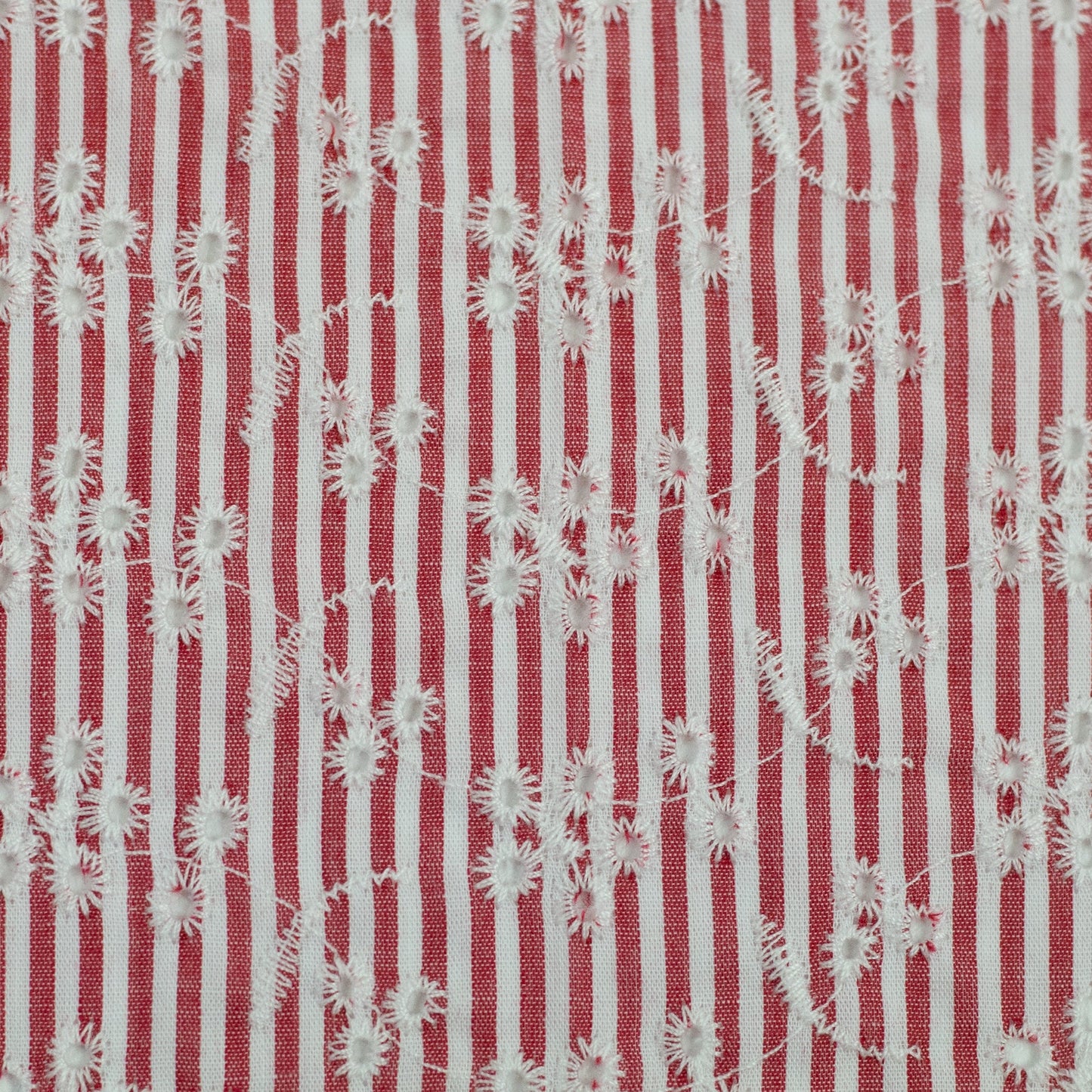Tissu en coton brodé à motif floral et lignes, 120 g/m² – disponible chez Šarlotes audumi