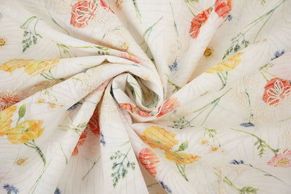 Image with embroidered cotton fabric - summer flowers 115 g/m² – available at Šarlotes audumi