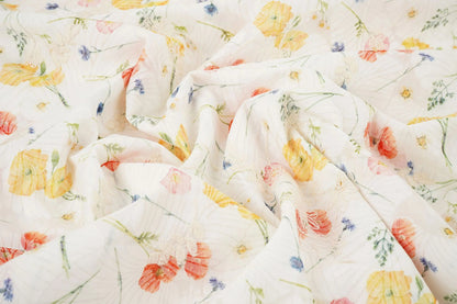 Image with embroidered cotton fabric - summer flowers 115 g/m² – available at Šarlotes audumi