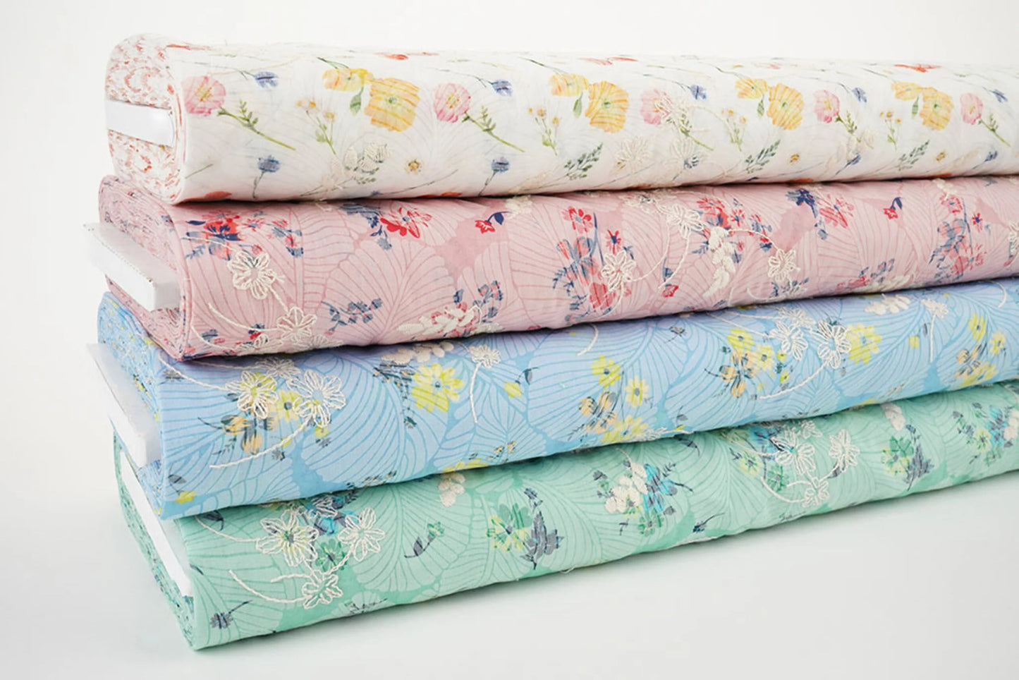 Image with embroidered cotton fabric - summer flowers 115 g/m² – available at Šarlotes audumi